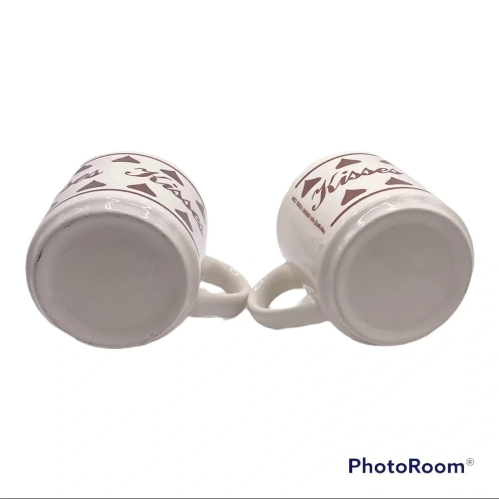 VINTAGE Hersheys Kisses Coffee Cups White Porcelain Glass & Brown Kisses